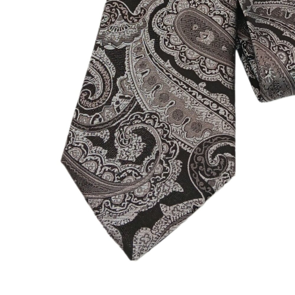 Sean John Silk Tie Men’s 60.5” Black Silver Paisley Persian Wedding Classic New